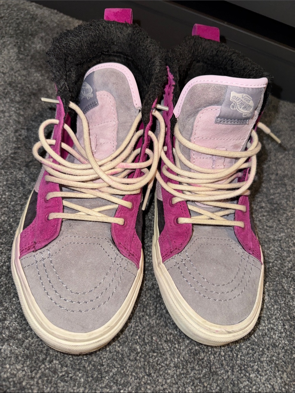 Vans Women's Lace-Up High-Top Suede Boots in Pink and Gray